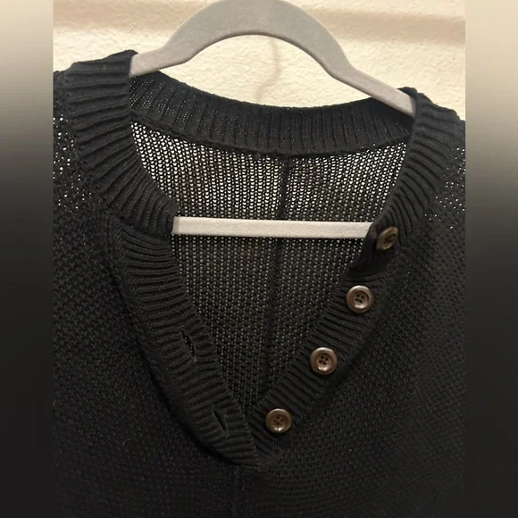 NEW Cable Knit Long Sleeve Button V Neck Pullover Henley Sweater Top Black - Picture 6 of 9